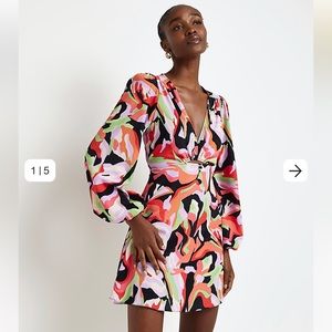 NWT - River Island ORANGE PRINT CUT OUT MINI DRESS - UK Size 8 / US Size 4